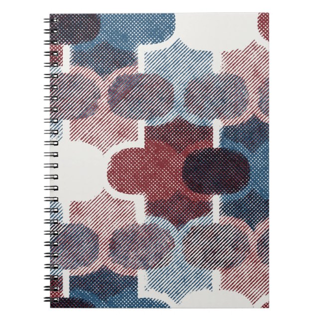 Geometric Abstract Red Blue Pattern Notebook (Front)