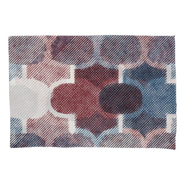 Geometric Abstract Red Blue Pattern Pillowcase (Front)