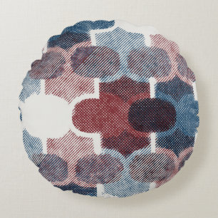Geometric Abstract Red Blue Pattern Round Cushion