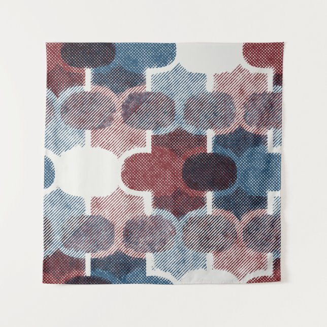 Geometric Abstract Red Blue Pattern Tapestry (Front)
