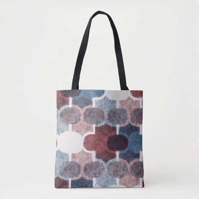 Geometric Abstract Red Blue Pattern Tote Bag (Front)