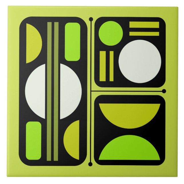 Geometric Abstract Retro Art Chartreuse Green Ceramic Tile (Front)