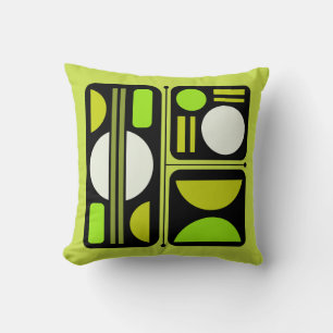 Geometric Abstract Retro Art Chartreuse Green Cushion