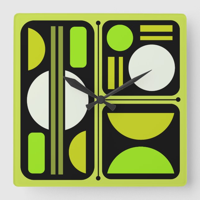 Geometric Abstract Retro Art Chartreuse Green Square Wall Clock (Front)