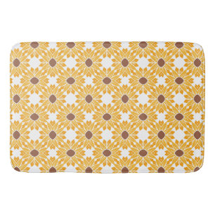 Geometric Abstract Retro Sunflower Pattern White Bath Mat