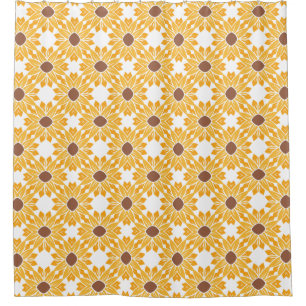 Geometric Abstract Retro Sunflower Pattern White Shower Curtain