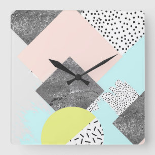 Geometric Abstract Scandi Design Square Wall Clock