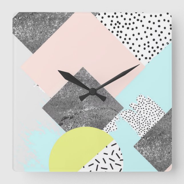 Geometric Abstract Scandi Design Square Wall Clock (Front)