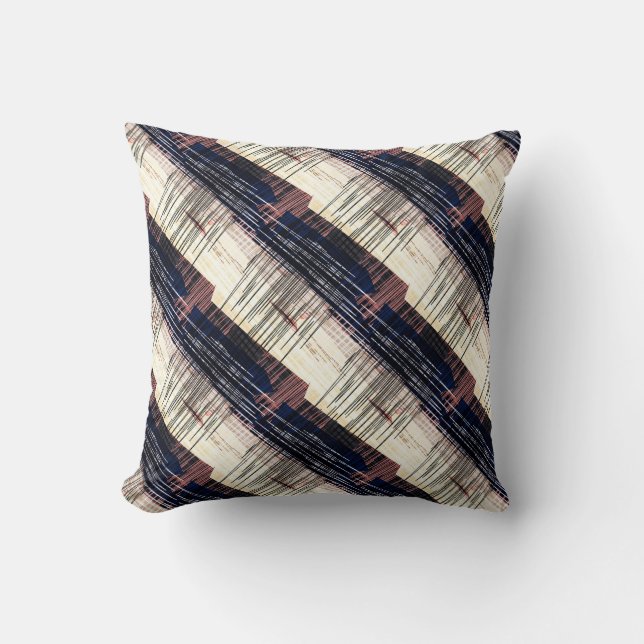 Geometric, abstract, striped, blue, beige, brown, cushion (Front)