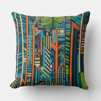 Geometric abstract stripes landscape forest trees cushion