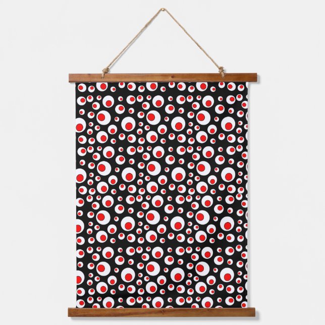 Geometric Abstract White Spheres Bright Red Circle Hanging Tapestry (Front)