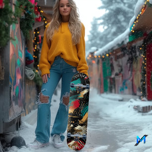 Geometric Abstract with Bold Shapes and Energetic Skateboard