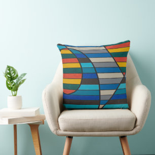 Geometric Abstract with Bold Stripes and Shapes Cushion