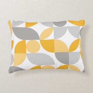 Geometric Abstract Yellow Grey Mid Century Modern Decorative Cushion