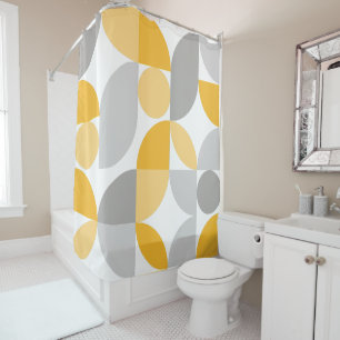 Geometric Abstract Yellow Grey Mid Century Modern Shower Curtain