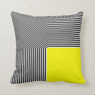 Geometric abstraction, B/W stripes yellow square Cushion
