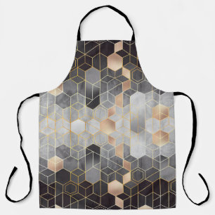 Geometric abstraction of hexagons on a black and w apron