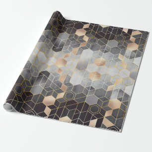 Geometric abstraction of hexagons on a black and w wrapping paper