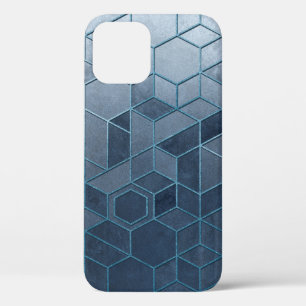 Geometric abstraction of hexagons on a blue relief iPhone 12 case