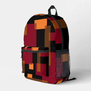 Geometric Abstraction Red Orange Brown Black  Printed Backpack
