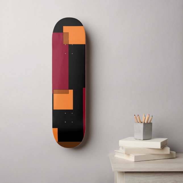 Geometric Abstraction Red Orange Brown Black  Skateboard (Wall Art)