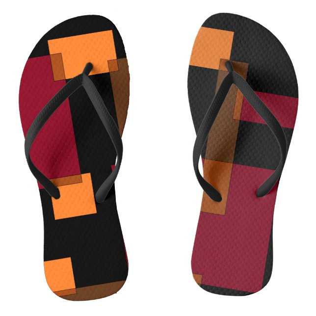 Geometric Abstraction Red Orange Brown Black  Thongs (Footbed)