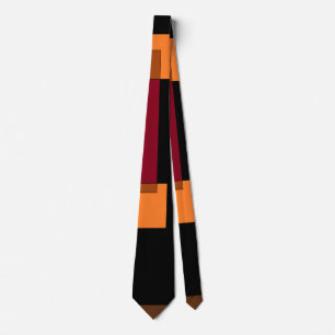 Geometric Abstraction Red Orange Brown Black Tie