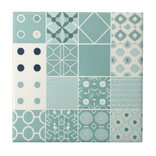 Geometric acqua-green and white pattern ceramic tile