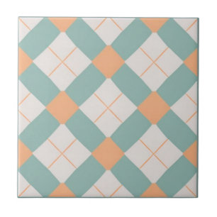 Geometric acqua-gren and orange pattern ceramic tile