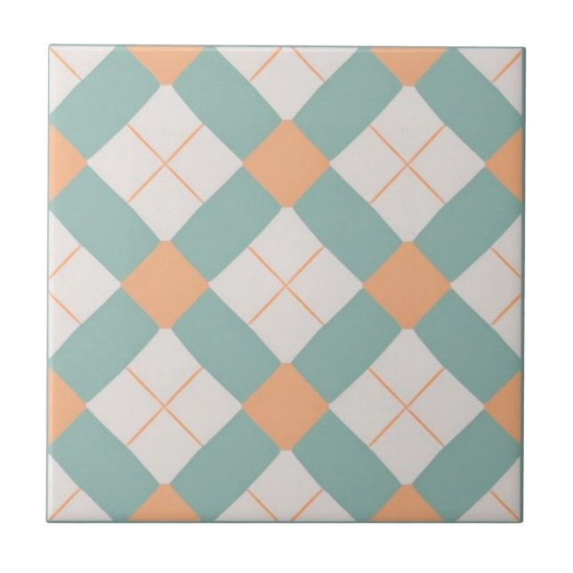 Geometric acqua-gren and orange pattern ceramic tile (Front)