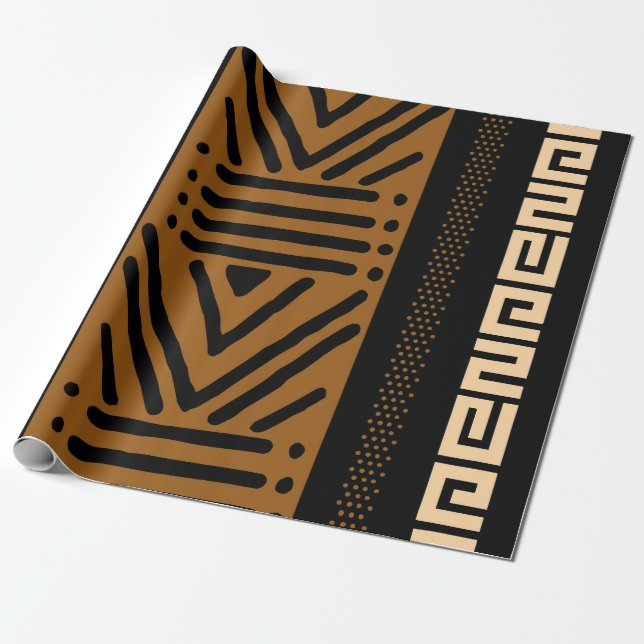 Geometric African Mud Cloth Tribal Giftwrap Wrappi Wrapping Paper (Unrolled)
