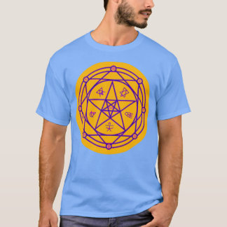 Geometric Alchemy Symbols Purple and Yellow Design T-Shirt