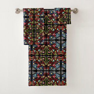 Geometric Alien Tech Multicolor Pattern Bath Towel Set