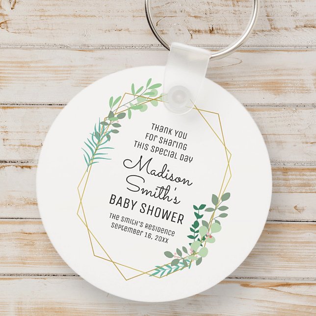 Geometric and Greenery Baby Shower Party Favor Key Ring (Creator Uploaded)