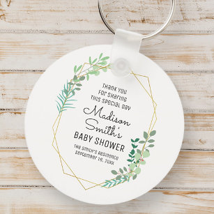 Geometric and Greenery Baby Shower Party Favour Key Ring