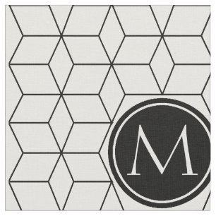 Geometric and Monogrammed Pattern Black and White Fabric