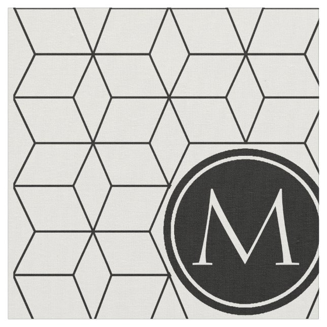 Geometric and Monogrammed Pattern Black and White Fabric (Close Up)