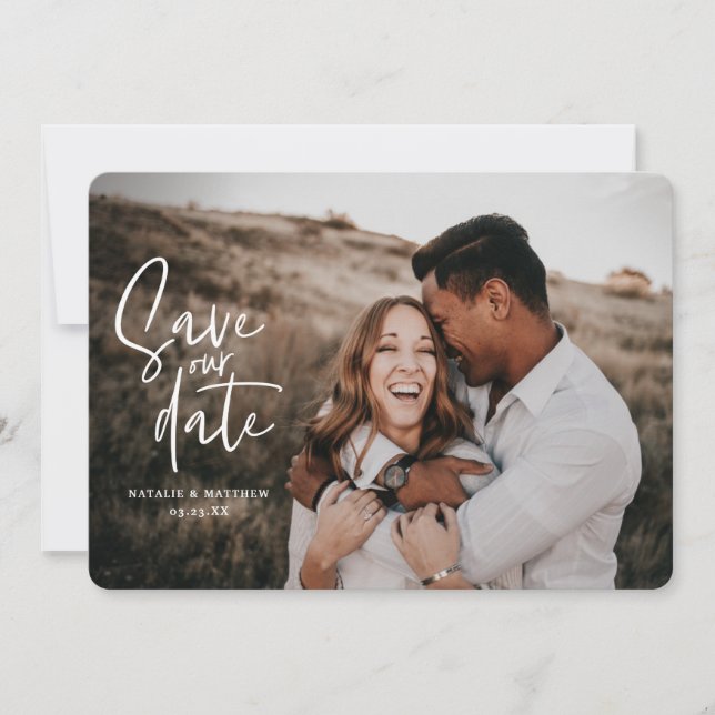 Geometric and script wedding photo save the date (Front)