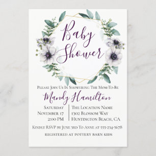 Geometric Anemone Eucalyptus Baby Shower Invitation
