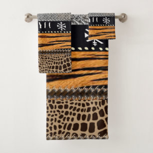 Geometric Animal Motif • Modern Tribal  Bath Towel Set