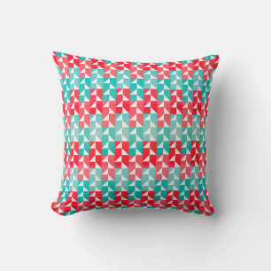 Geometric Aqua Blue and Red Modern Pattern Cushion