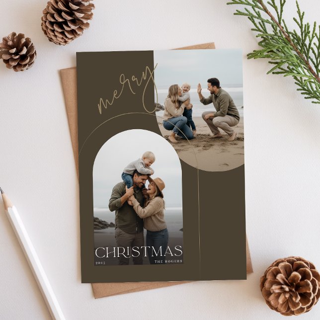 Geometric Arch Family Two Beach Photo Christmas Holiday Postcard (Creator Uploaded)
