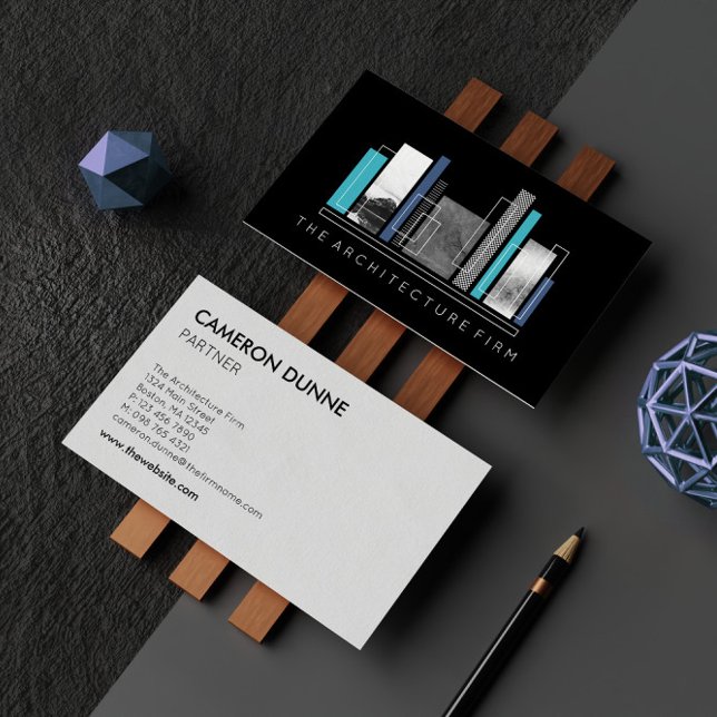 Geometric Architecture Grey Black & Blue Business Card (Creator Uploaded)