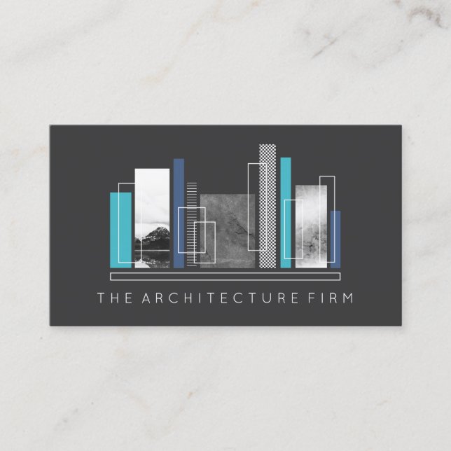 Geometric Architecture Grey & Blue Business Card (Front)