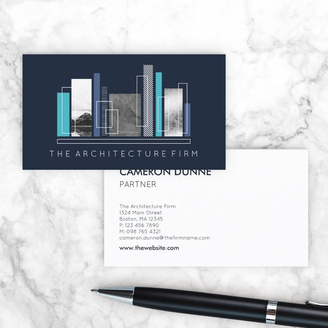 Geometric Architecture Grey Dark Blue Business Card (Creator Uploaded)