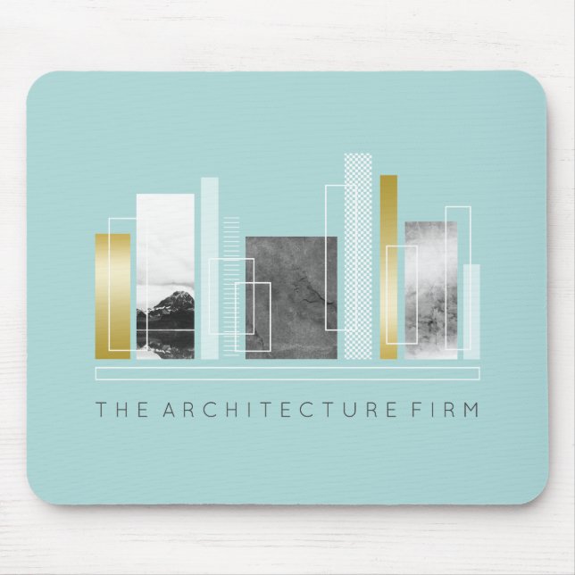 Geometric Architecture Light Teal & Faux Gold Mouse Pad (Front)