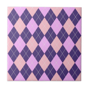 Geometric Argyle Blue Purple Y2K Pattern Ceramic Tile