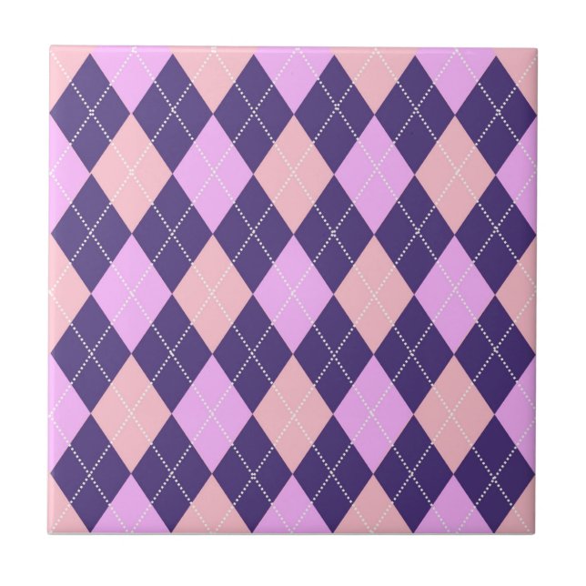 Geometric Argyle Blue Purple Y2K Pattern Ceramic Tile (Front)