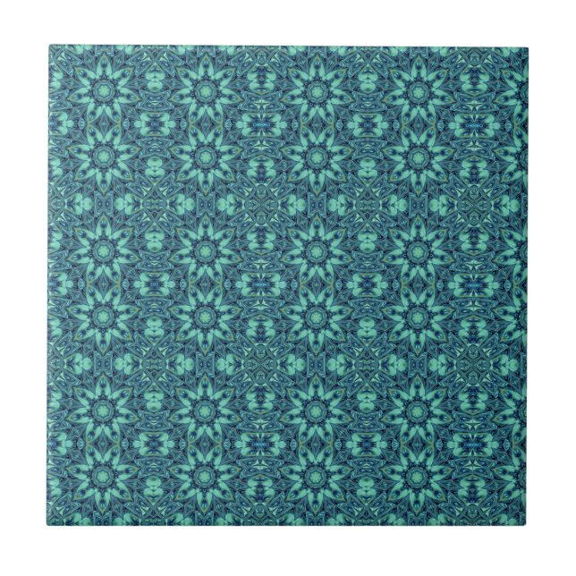 Geometric art blue green turquoise ceramic tile (Front)