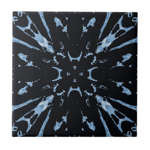 Geometric art blue on black ceramic tile